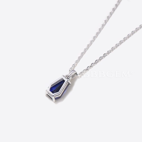 Coffin Cut Blue Sapphire Necklace 14k White Gold Wedding Pendant For Cheap