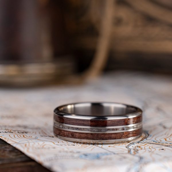 (In-Stock) The Stag | Men s Elk Antler and Walnut Wood Titanium Wedding Band - Size 13 | 8mm Wide Sale