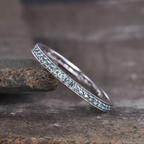 14K White Gold Antique Full Eternity Alexandrite Wedding Band Channel Set Cheap