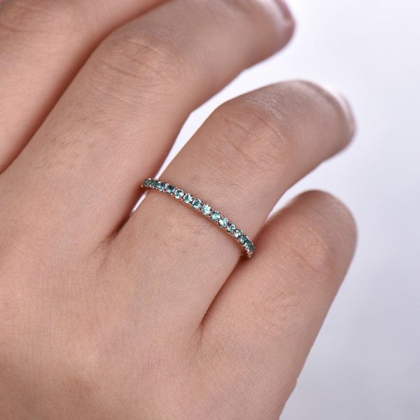 Alexandrite band in 14k rose gold Bridal matching ring Stackable wedding band Round cut green alexandrite ring Petite pave anniversary ring For Discount