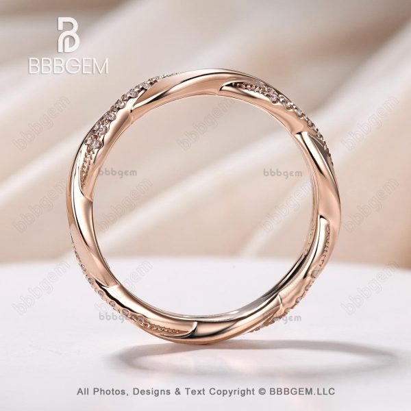 Twist Diamond Wedding Band in Solid Rose Gold Stacking Matching Wedding Ring Supply