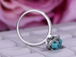 Diamond Halo Oval Turquoise Ring White Gold December Birthstone Jewelry For Sale