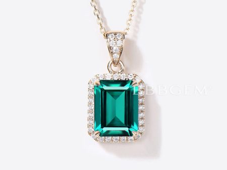 2CT Green Emerald Necklace Halo Moissanite Diamond Pendant Online now