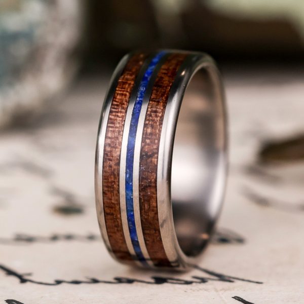 (In-Stock) Custom Men s Titanium Lapis Lazuli Stone & 1903 Springfield Rifle Ring - Size 9.25 | 8mm Wide Fashion