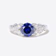 14K Gold Filigree Ring 1CT Round Blue Sapphire Engagement Ring Cheap