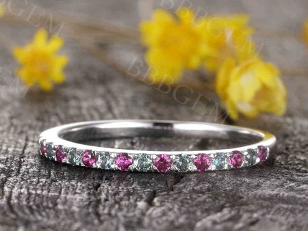 14K 18K Gold Alexandrite And Ruby Eternity Wedding Band Online now