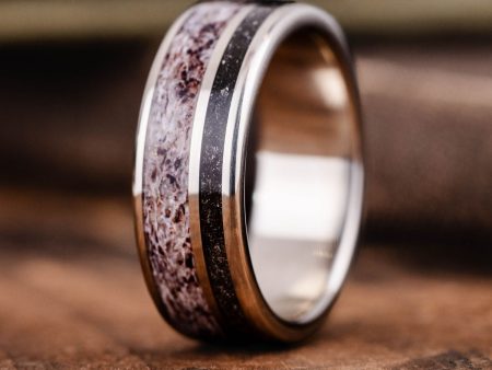 The Orion | Men s Gold Wedding Band with Meteorite & Elk Antler Sale