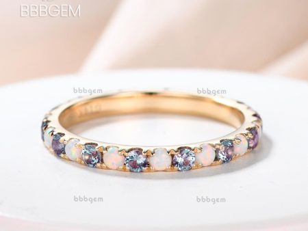 Opal And Alexandrite Wedding Band Full Eternity 14K 18K Gold Sale