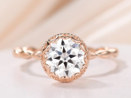 1.2 Carat Art Deco Moissanite Engagement Ring Round Cut Rose Gold Online now