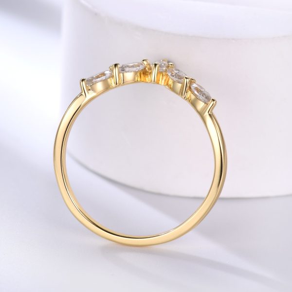 Yellow Gold Marquise Moissanite Wedding Ring Curved Chevron Matching Band for Women Hot on Sale