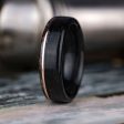 (In-Stock) The Whiskey Canyon | Weathered Whiskey Barrel Wedding Band, Elk Antler Edge & Offset 14k Rose Gold Inlay - Size 15.75 | 8mm Wide For Sale