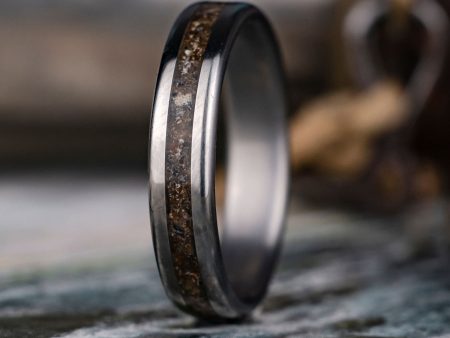 (In-Stock) Custom Men s Titanium Wedding Band with Megalodon Tooth Inlay- Size 11 | 5mm Wide Discount