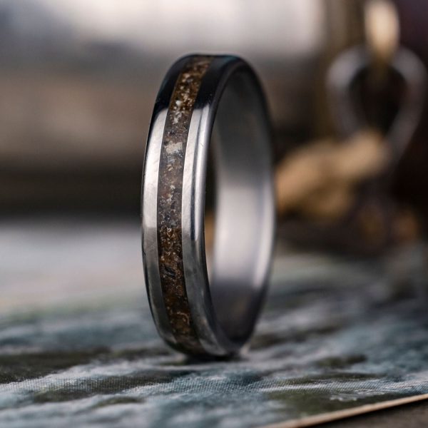 (In-Stock) Custom Men s Titanium Wedding Band with Megalodon Tooth Inlay- Size 11 | 5mm Wide Discount