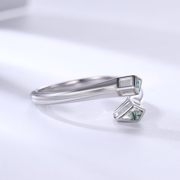 Unique Snake Kite Cut Moss Agate Wedding Band White Gold Adjustable Open Ring Online