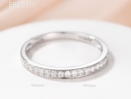 Petite set Moissanite Matching Band in 14k White gold Half Eternity wedding ring Anniversay promise ring Cheap