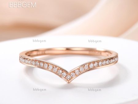 Curve Wedding Band Art Deco V Shape Diamond Wedding Matching Band Chevron Ring Sale