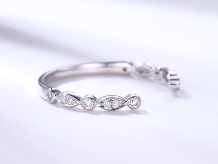 Art Deco Dainty Diamond Wedding Band 14k 18k White Gold Unique Open Cuff Bridal Ring Online now