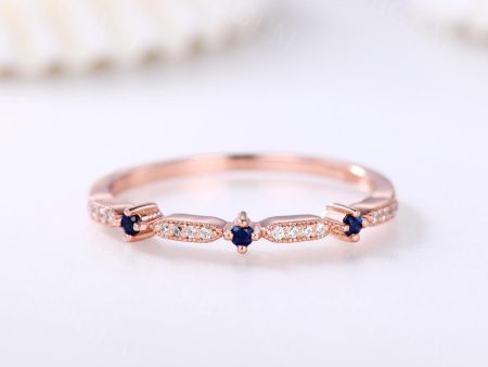 Sapphire Diamond Wedding Ring Half Eternity Matching Band Rose Gold Online Hot Sale