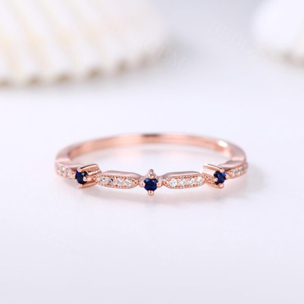 Sapphire Diamond Wedding Ring Half Eternity Matching Band Rose Gold Online Hot Sale