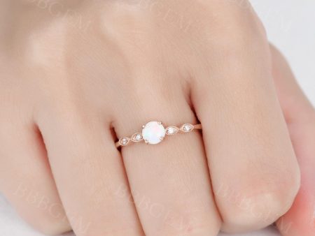 0.5 Carat  Round White Opal Engagement Ring Diamond Accent Claissic on Sale