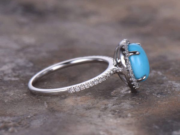 6x8mm Oval Cut Turquoise Engagement ring,white gold plated,925 sterling silver art deco wedding ring,Bridal ring,Women Halo ring Fashion