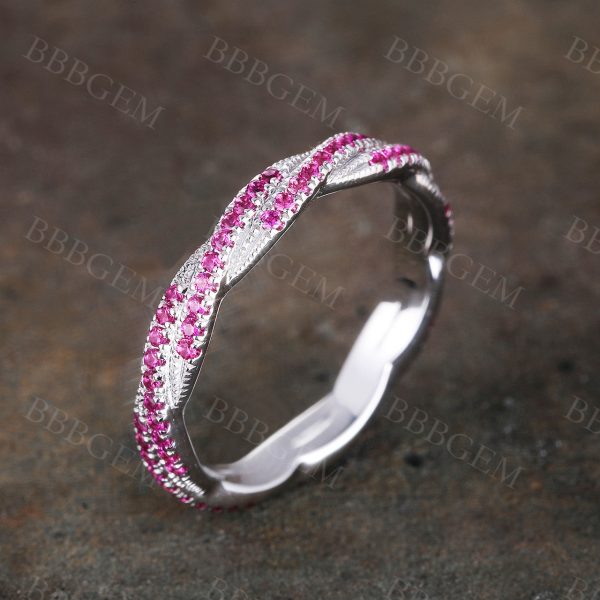 Twisted Ruby Wedding Band Unique Ruby Matching Stacking Band In White Gold Online Sale