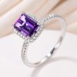 Natural 6x8mm Emerald Cut Amethyst Engagement Ring Diamond Wedding Ring 14k White Gold Halo Prong Set Supply