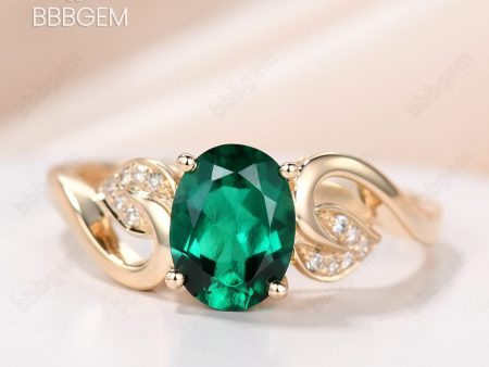 1.2 Carat Lab-Created Emerald Diamond Engagement Ring Vintage Promise Ring 14K 18K Yellow Gold Flower Leaf Band Discount