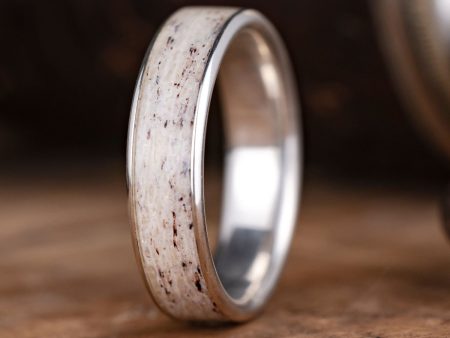 (In-Stock) The Marksman | Men s Sterling Silver Wedding Band with Wide Channel Elk Antler - Size 10 | 6mm Wide For Discount