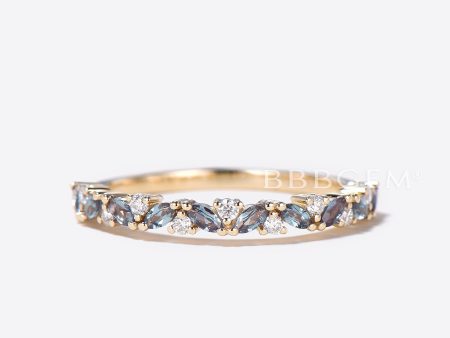 Vintage Marquise Alexandrite Wedding Ring Half Eternity Round Diamond Band on Sale