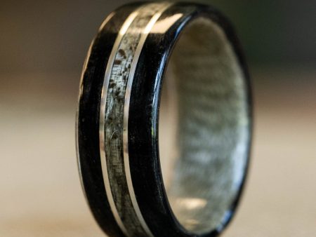 (In-Stock)  Weathered Whiskey Barrel Ring, Weathered Maple & Dual Sterling Silver - Size 8 | 8mm Wide Fashion