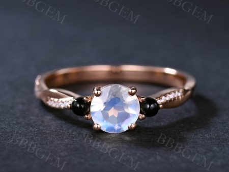 1 Carat Round Cut Moonstone Engagement Ring Black Onyx Diamond Size Stone Sale