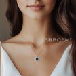 2CT Emerald Cut Blue Sapphire Necklace Halo Diamond Wedding Necklace Discount