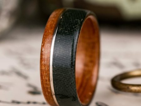 (In-Stock) Custom Louisiana Bogwood Ring with Air Force Flight Suit & 14k White Gold Inlay  - Size 10.75 | 9mm Wide Discount