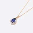 Pear Shaped Blue Sapphire Necklace 14k Gold Halo Diamond Charm Pendant Online now