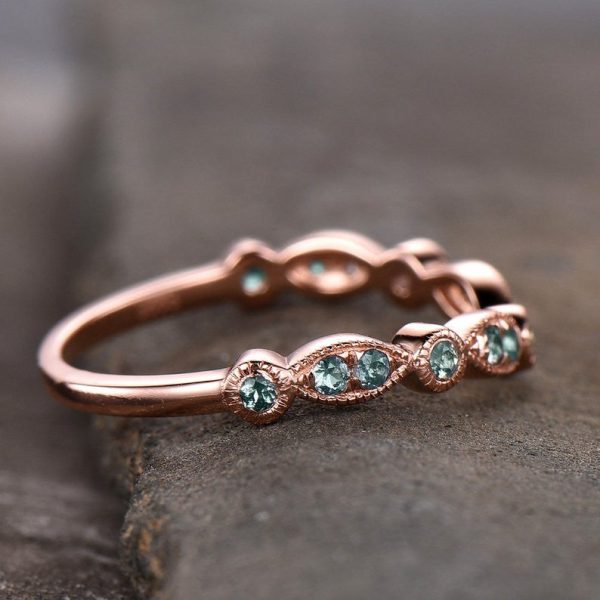 Art Deco Ring Alexandrite and Peridot Wedding Band Dlicate Ring June Birthstone Ring Rose Gold Plated Anniversary Gift Hot on Sale