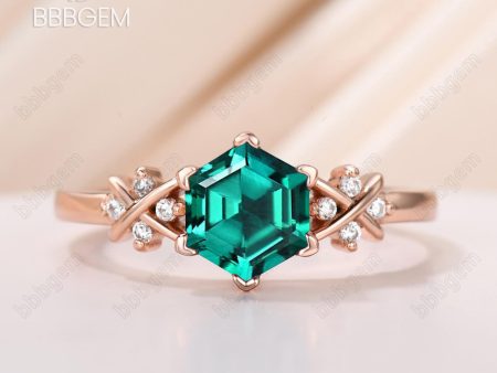 Womens Green Emerald Ring 1.0ct Hexagon Lab Emerald Cluster Engagement Ring Mother s Gift Hot on Sale