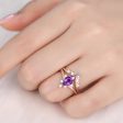 Natural Amethyst Purple Crystal Ring Set 2 Pieces Pear Cut Shaped Band Wedding Ring For Cheap