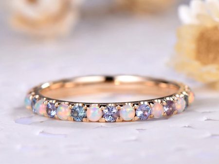 Opal Wedding Band Color Change Alexandrite Engagement Ring 925 Sterling Silver Yellow Gold Full Eternity Bridal Stacking Ring Women Cheap