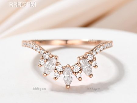 Vintage Curved Marquise Shaped & Round Cut Moissanite Wedding Matching Band Discount