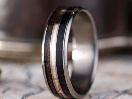 (In-Stock) The Navy | Men s Titanium Wedding Band with Teak Wood, US Navy Uniform & 14k White Gold Inlay - Size 11 | 7mm Wide Online