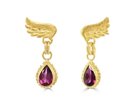 Rhodolite Drop Venetian Wing Earrings Sale