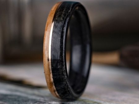 (In-Stock) The Highball | Men s Whiskey Barrel Wood Wedding Band with Bronze Inlay - Size 7.5 | 5mm Wide Online Sale