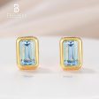 5x3mm Emerald Cut Aquamarine Bezel Set Stud Earring 14k Silver Yellow Gold Plated Solitaire Stud Earrings Sale