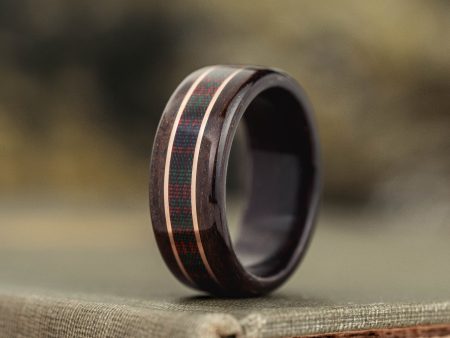 (In-Stock) The MacDonald Tartan | Men s Rosewood Wedding Band with Tartan & Dual 14k Rose Gold Inlays - Size 10.5 | 9mm Wide Discount