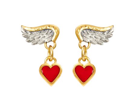 Venetian Wing & Enamel heart Drop Earrings For Discount