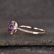 Natural 7mm Round Cut Amethyst Engagement Ring Diamond Wedding Ring 14k Rose Gold Halo Prong Set Online Hot Sale