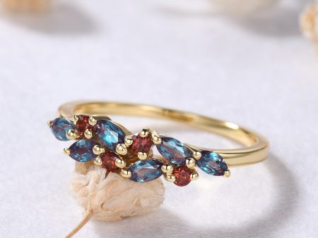 Vintage Alexandrite Garnet Yellow Gold Ring Solid Gold Wedding Bridal Cluster Ring Online now