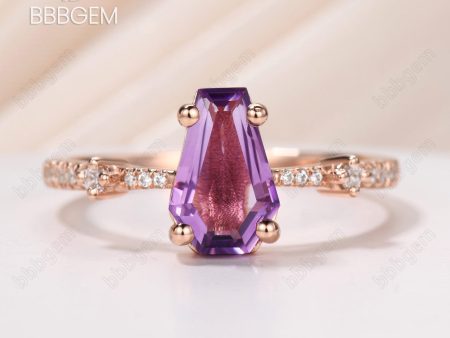 14k Rose Gold Coffin Crystal Solitaire Engagement Ring With Purple Amethyst Feb Birthstone Online Sale