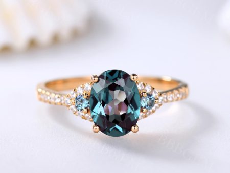 Yellow Gold Alexandrite Diamond Engagement Ring 6x8mm Oval Cut Color-changing Stone on Sale